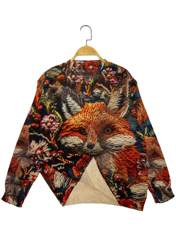 Maglione con stampa animalier volpe maglione casual girocollo a maniche lunghe adatto per abbigliamento donna primaverile e autunnale 3