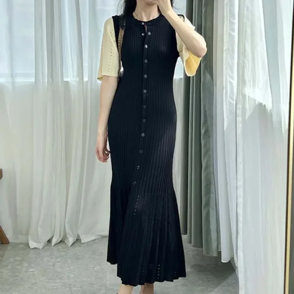 Estate primavera nuova fragranza francese elegante abito a sirena lavorato a maglia dimagrante di fascia alta abito in maglia a coda di pesce dimagrante cava 1