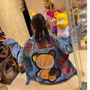 Orso Donna Diamante Inverno Giacca da cartone animato Donna Capispalla femminile Jeans Cappotto Ispessimento Parka invernale in cotone Donna Grils 1