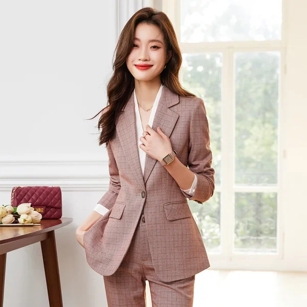 NAVIU Tessuto di alta qualità Formale Professionale Lady Office Abbigliamento da lavoro Primavera OL Stili Pantalone Elegante blazer scozzese e pantaloni 6
