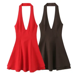 Nuovo vestito da donna casual e alla moda design allacciato al collo 2025 nuovo abito allacciato al collo a doppio strato da donna 1
