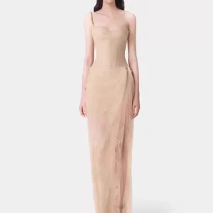 Elegante abito avvolgente in rete sul petto Abito primaverile da donna senza maniche con cinturino senza schienale Abito estivo a canotta lunga senza spalline a vita alta 1