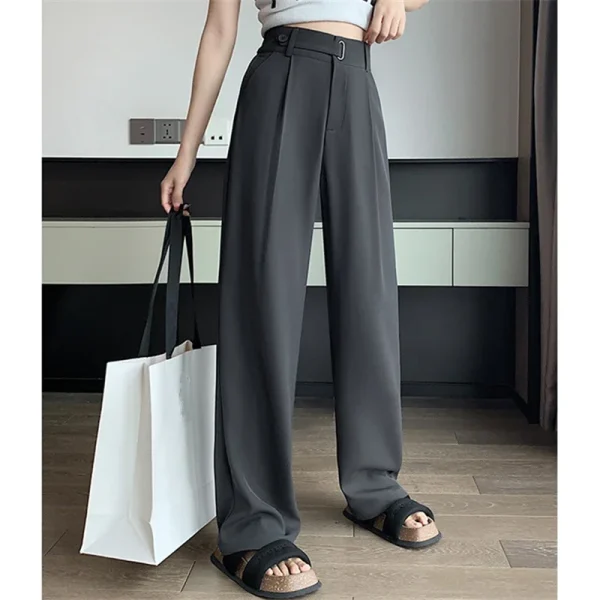 Seoulish Pantaloni Casual da Donna Estivi Pantaloni a Gamba Larga Elegante Office Lady 2024 Nuovo Colore Solido a Vita Alta Pantaloni Allentati Femminili 6