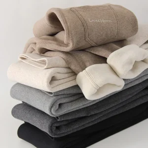 Leggings marroni invernali Pantaloni lunghi in pile da donna Leggings con fondo in velluto a vita alta con tasche Leggings spessi caldi per le donne invernali 1