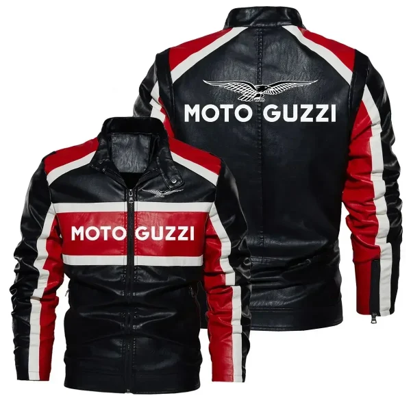 Nuova giacca in pelle PU a contrasto Moto Guzzi da uomo autunno inverno uomo cappotto di alta qualità giacche casual stile moto nero caldo O 2