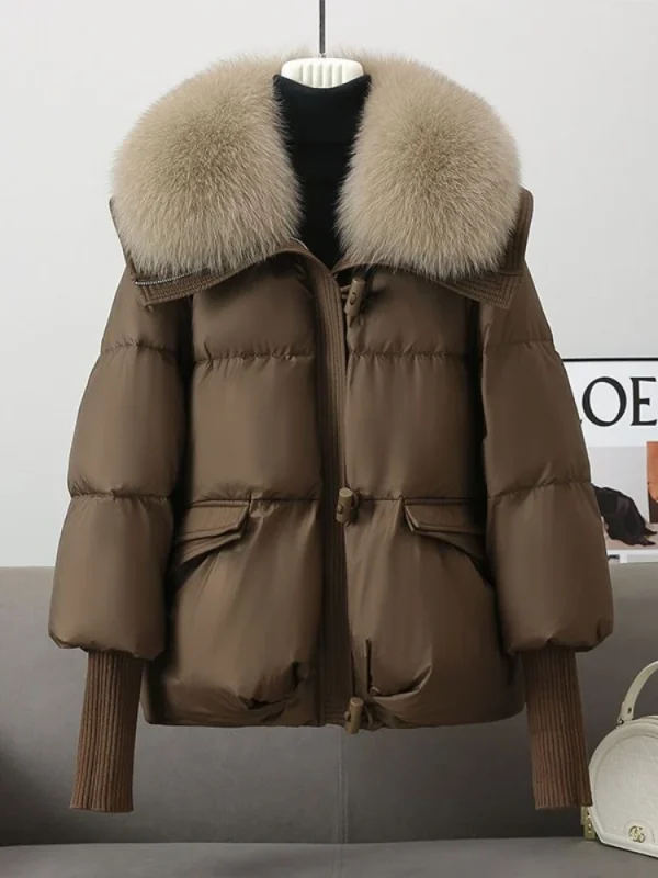 2025 Piumino corto imbottito in cotone da donna Parka collo di pelliccia autunno inverno cappotti spessi femminile nero capispalla casual vestiti 3