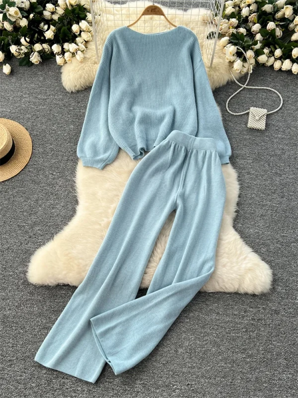 SINGREINY 2025 Inverno Spessore Abiti da donna Maglione allentato Top + Vita alta Gambe larghe Pantaloni lunghi Autunno Solido Causale Caldo Set da 2 pezzi 6
