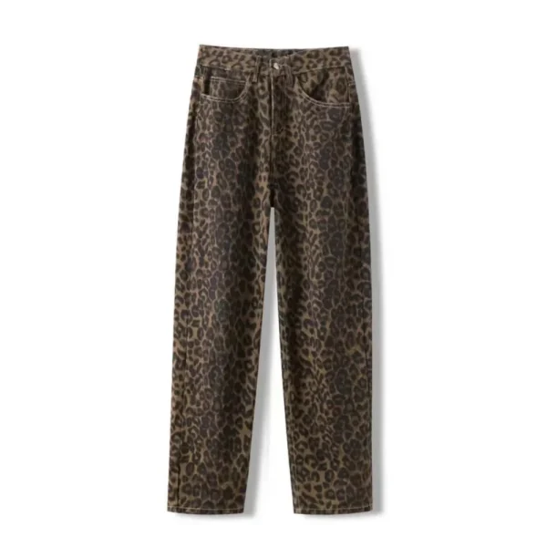 2025 Jeans vintage americani con stampa leopardata Donna Autunno Inverno Nuovo design Senso Piccola tuta a tubo dritto Pantaloni casual 4