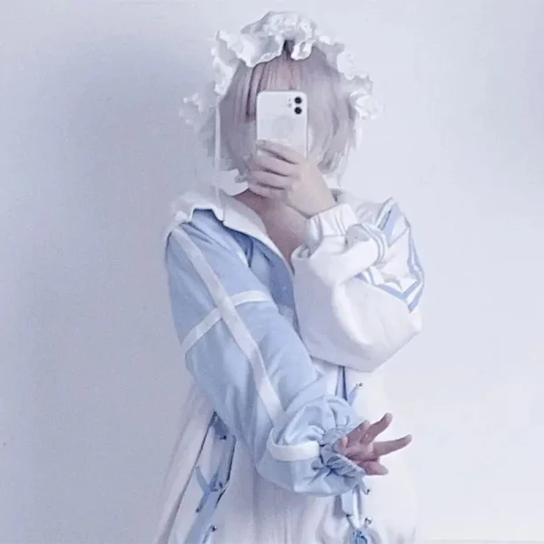 Ragazze Stitch Donna Abbigliamento Sottocultura Felpa con cappuccio giapponese Blu Bianco Autunno Donna Felpe Cerniera Inverno y2k Abbigliamento Felpe con cappuccio 4