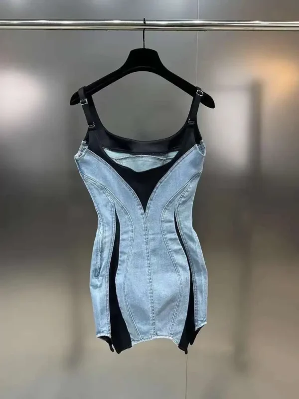 DEAT New Fashion women's Patchwork Elastic Denim Sling Dress 2024 autunno Trendy senza maniche Wrap Hip Dresses donna 11 xx8995 2