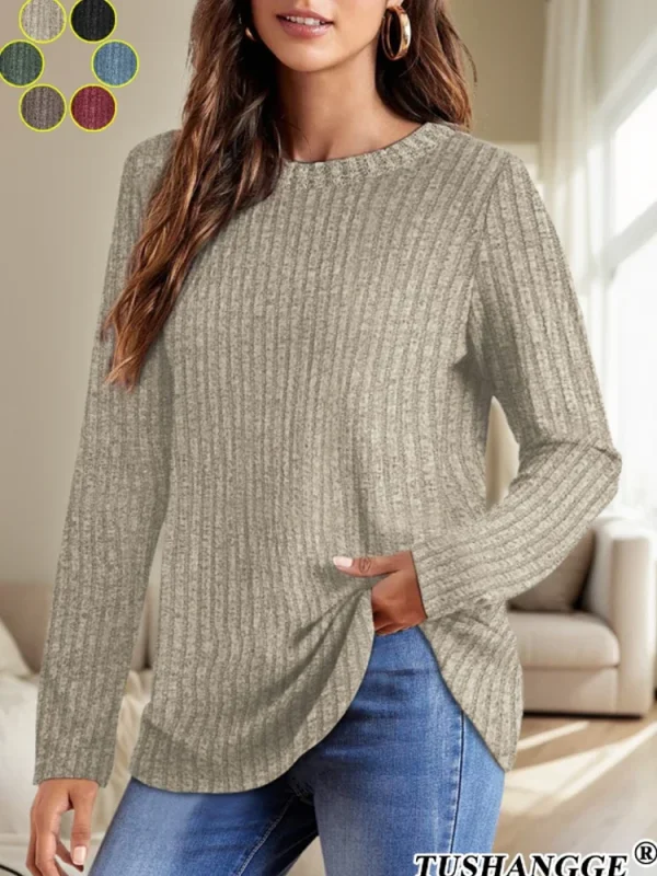 2024 autunno donna girocollo a maniche lunghe pullover a righe tinta unita maglioni da donna leggeri abiti comodi da donna 6