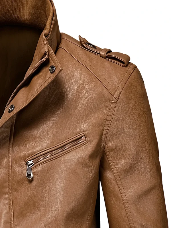 Cappotto lungo da uomo uomo autunno moda giacca lunga in pelle con tasca calda uomo inverno casual giacca in pelle vintage stile Inghilterra Parka 5
