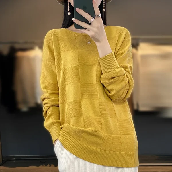 Autunno Inverno Nuove Donne 100% Cotone Morbido Maglione Colletto Rotondo Modello Quadrato Pullover Allentato Moda Maglieria Casual Base Top 3