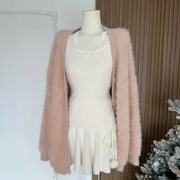 MEXZT Kawaii Minigonne bianche Donna Preppy Carino Gonna a vita alta Inverno Giapponese Streetwear Lace Up Chic Slim A Line Faldas Nuovo 4