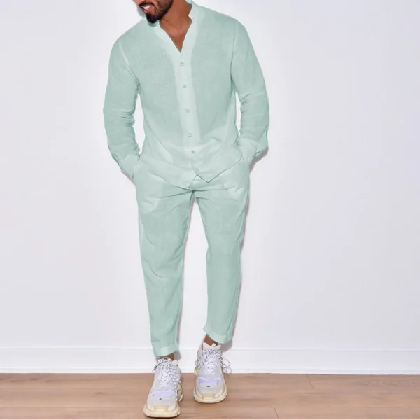Tuta da uomo a maniche lunghe con risvolto in cardigan di cotone tinta unita di nuova moda autunno da uomo 4