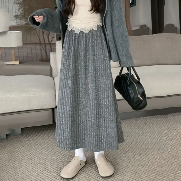 Smvp 2024 Autunno Inverno Nuovo Addensare Peluche A-line Gonne Wowen Solido Casual A Vita Alta Gonna Lunga Delle Signore di Stile Pigro Midi Gonne 3