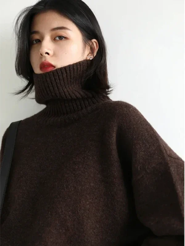 CHIC VEN maglione da donna autunno inverno nuovo dolcevita pullover in maglia abiti larghi per le donne caldo solido top femminili di base 2023 5