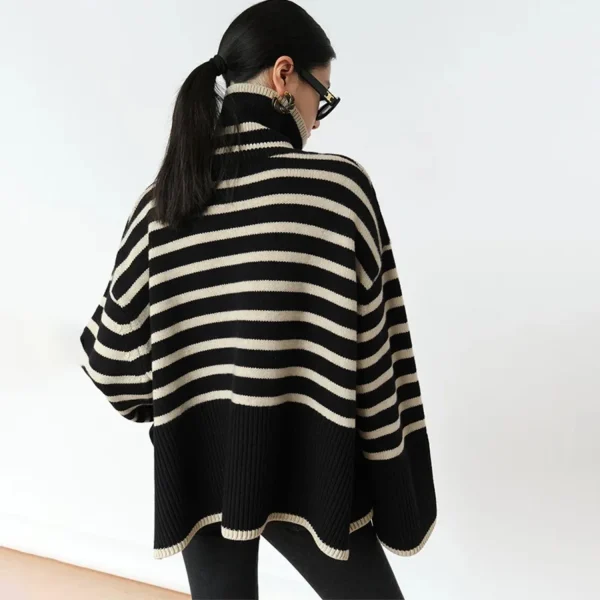 2025 Pullover dolcevita a righe da donna Maglioni con spacco laterale a colori a contrasto a costine Autunno Inverno Y2K Chic High Street Top lunghi 5