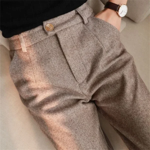 Pantaloni Harem slim fit a vita alta da donna Autunno Inverno Nuovo stile Pantaloni a sigaretta larghi casual con motivo a quadretti in tweed 3