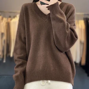 Nuove donne maglione pullover casual con scollo a V primavera autunno inverno 100% lana merino solido morbido cashmere maglieria moda coreana top 1