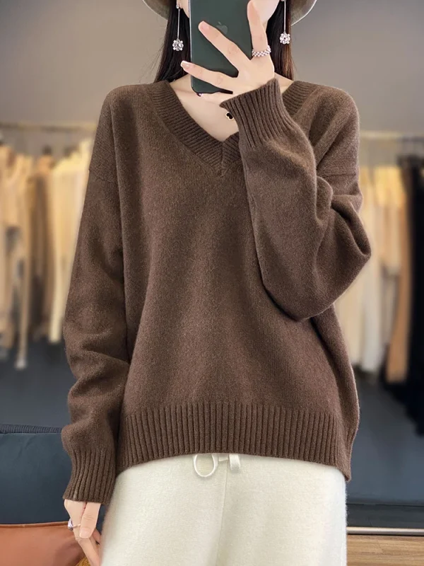 Nuove donne maglione pullover casual con scollo a V primavera autunno inverno 100% lana merino solido morbido cashmere maglieria moda coreana top 1