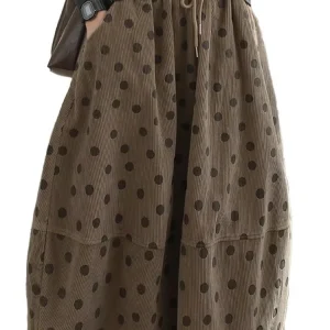 Amax luluE 2024 Delle Donne di Inverno di Lusso Dot Vestiti di Modo Allentato di Velluto A Coste Delle Signore Elegante Gonna Per Il Tempo Libero Classico Elastico Streetwear 1