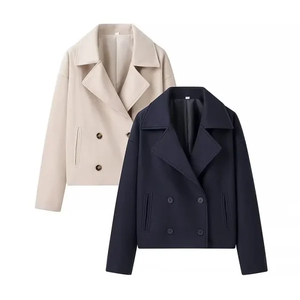 2024 autunno nuovo stile di abbigliamento femminile giacca di lana corta doppiopetto a maniche lunghe alla moda e versatile 1