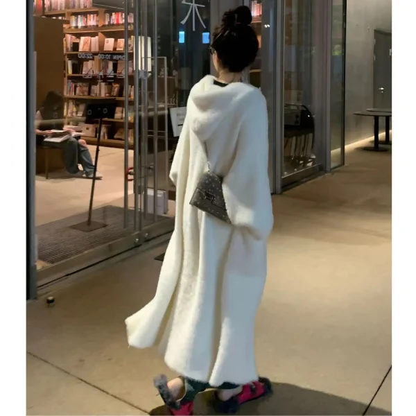 cardigan lungo con cappuccio moda coreana donna 2025 lavorato a maglia manica lunga inverno vestiti in stile coreano maglieria a maniche lunghe autunno rosa 4