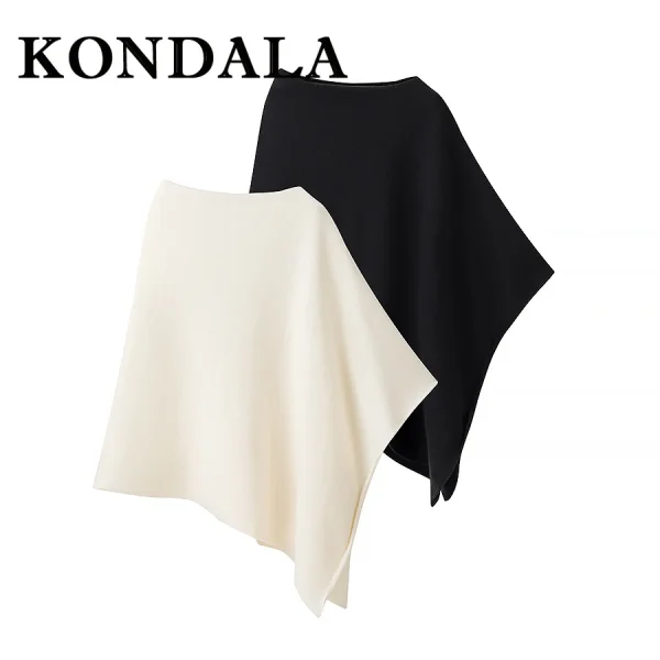KONDALA Chic Primavera Streetwear Maglione da donna irregolare Moda 2025 Asimmetrico lavorato a maglia Elegante pieghettato Solid Beige Sweatwear 4