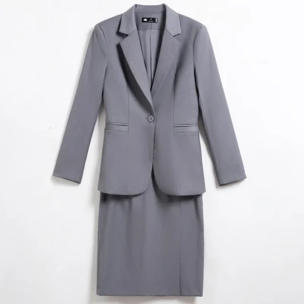 NAVIU Set di pezzi da traino Completi da donna 2024 Nuove signore da ufficio Elegante scollo a V Manica lunga Giacca sottile Solido Gonna sottile Abiti Rosso 5