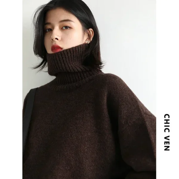 CHIC VEN maglione da donna coreano maglioni dolcevita allentati caldo pullover solido maglieria top femminili di base autunno inverno 2022 5