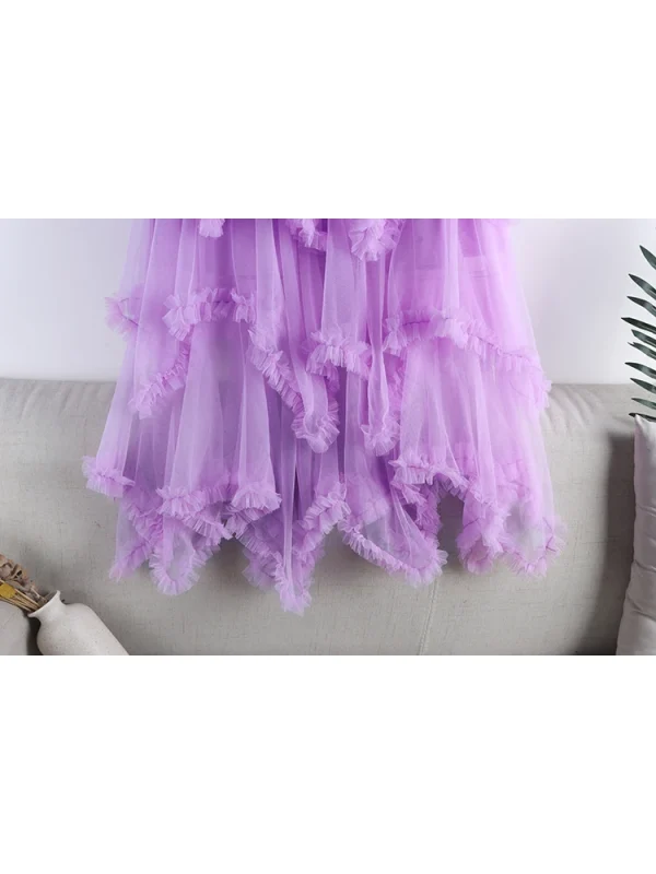 TIGENA Tutu Tulle gonna lunga per le donne 2023 nuova estate coreana estetica carino irregolare maglia a vita alta Maxi gonna femminile viola 3