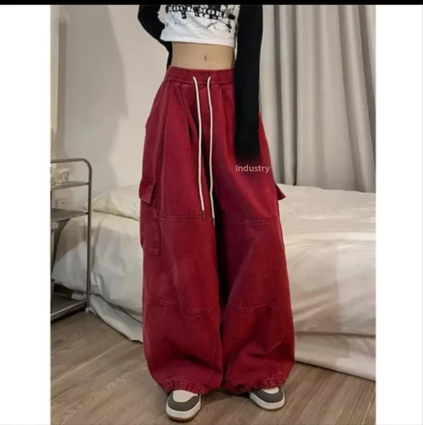 Pantaloni da lavoro in puro cotone blu intenso Pantaloni larghi larghi a gamba larga lunghi fino al pavimento Pantaloni casual primavera estate Moda alla moda 3