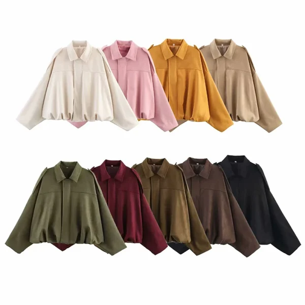 Bomber da donna Cappotti Moda Colletto rovesciato Manica lunga Cappotti larghi Capispalla femminile vintage Top chic 6