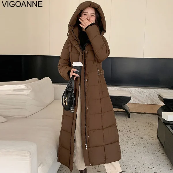 VigoAnne 2025 Coreano Casual Con Cappuccio Imbottiture Cappotto Lungo Delle Donne Solido Tasca A Maniche Lunghe Inverno Giacca Allentata Della Signora di Spessore Caldo Outwear 4