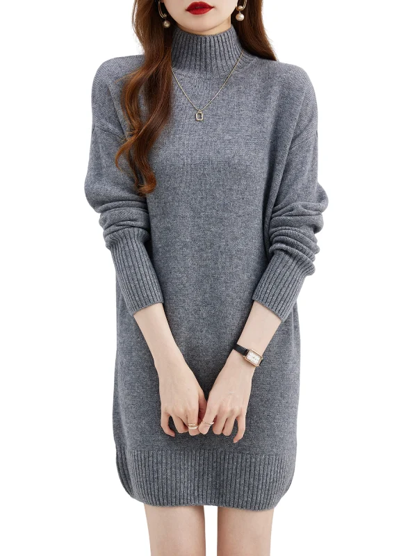 Maglione a collo alto Pullover da donna 100% lana merino Abito maglione lungo Autunno Inverno Caldo maglione lavorato a maglia a maniche lunghe Abiti femminili 2