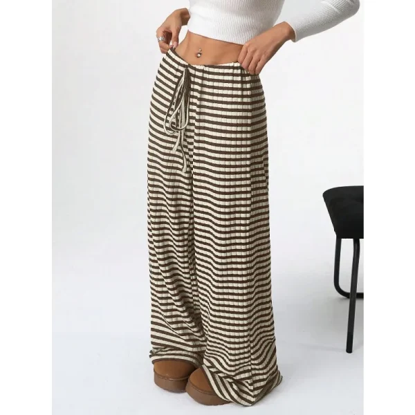 2025 Autunno e inverno Pantaloni casual da donna di nuova moda Pantaloni a gamba dritta semplici a righe Abbigliamento da donna taglie forti 5
