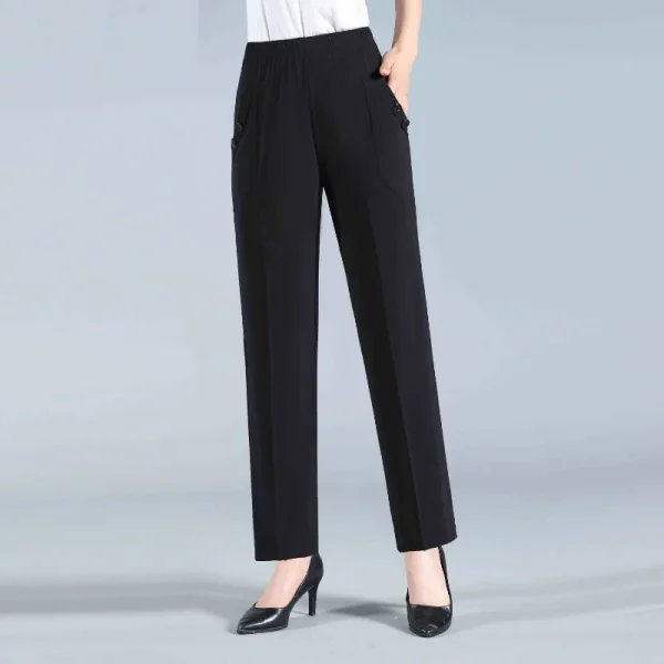 2023 autunno e inverno donna vita alta tasca bottone Patchwork pieghe allentate moda Casual elegante pendolare pantaloni gamba dritta 3