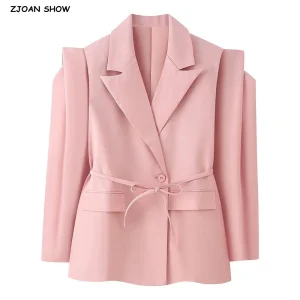 7 colori 2025 Autunno Allacciatura Arco Telai Coprispalle largo Spalla Manica lunga Blazer Chill Vintage Tasche da donna Cappotto ampio 1