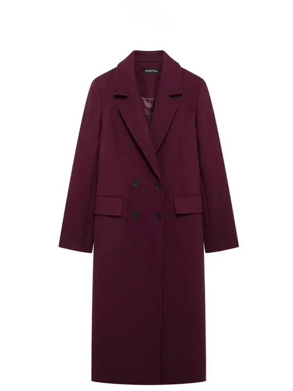 HH Cappotto di lana bordeaux moda donna doppio petto manica lunga bavero misto giacca autunno inverno capispalla High Street 5