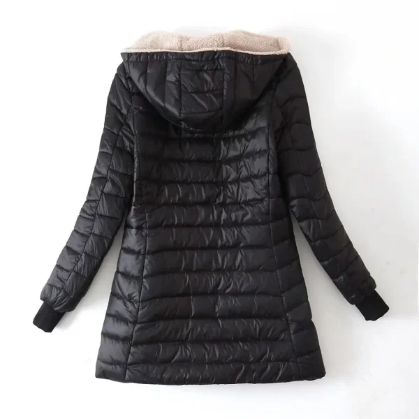 Nuova edizione coreana di media lunghezza con cappuccio giacche da donna autunno inverno cappotti di cotone da ufficio di media lunghezza caldo pile di agnello Parka jack 2