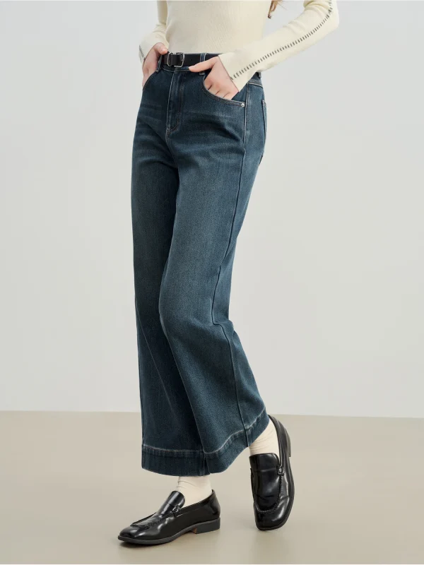 ZIQIAO 2025 Jeans in denim foderati in pile blu vintage di nuovo arrivo invernale per jeans da donna alla caviglia con gamba dritta dimagrante Petite 2