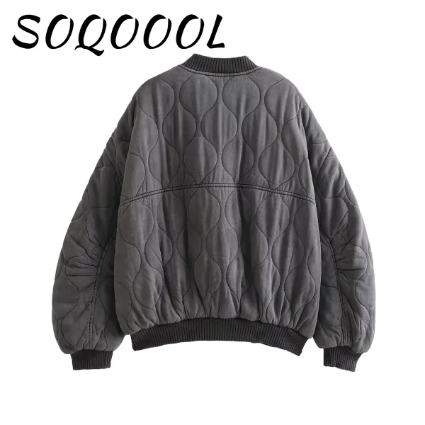 Moda elegante solido bomber giacca cappotto caldo da donna a maniche lunghe allentato casual outwear 2024 club party grigio street wear femminile 5