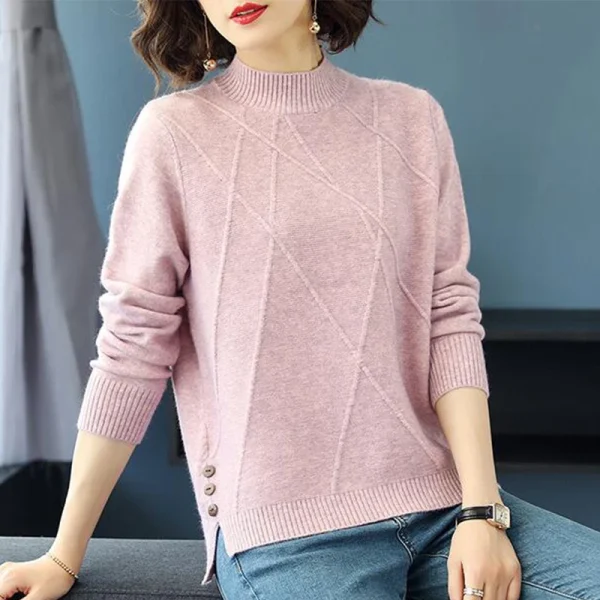 Bellissimo maglione dolcevita rosa da donna 2025 maglione pullover a maniche lunghe autunno inverno top lavorato a maglia femminile maglione da donna 4