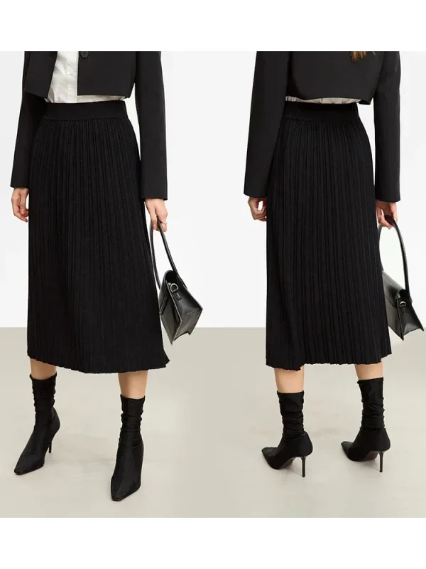 AMII Minimalista Gonne per le donne 2025 Inverno Nuovo Natale Caldo Pendolari Nozioni di base Maglia a pieghe Allentato A-Line Gonna solida 12323177 4
