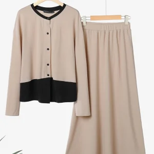 ZANZEA Set di abiti eleganti lavorati a maglia da donna 2025 Camicie patchwork di colore a maniche lunghe autunno e maxi gonne Moda casual allentata 2 pezzi 1