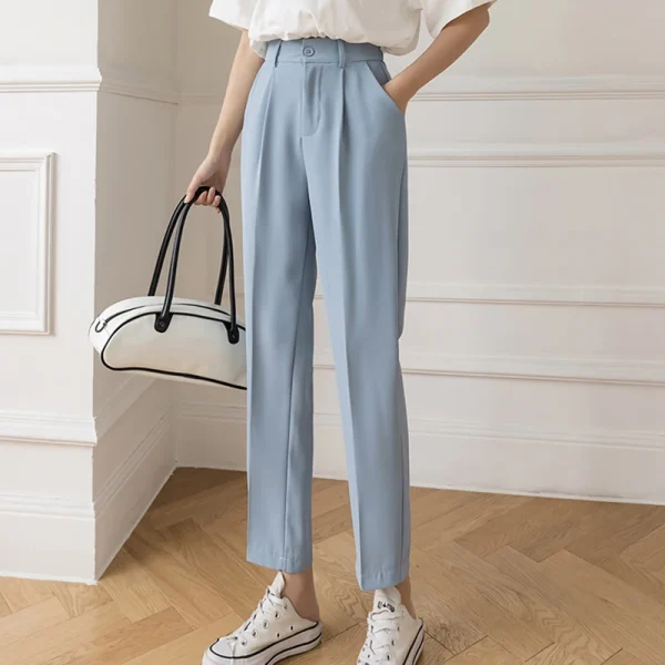 Autunno Primavera Abito nero Pantaloni Haren Moda donna Pantaloni casual elastici a vita alta Donna Pantaloni da ufficio solidi stile coreano 2025 6