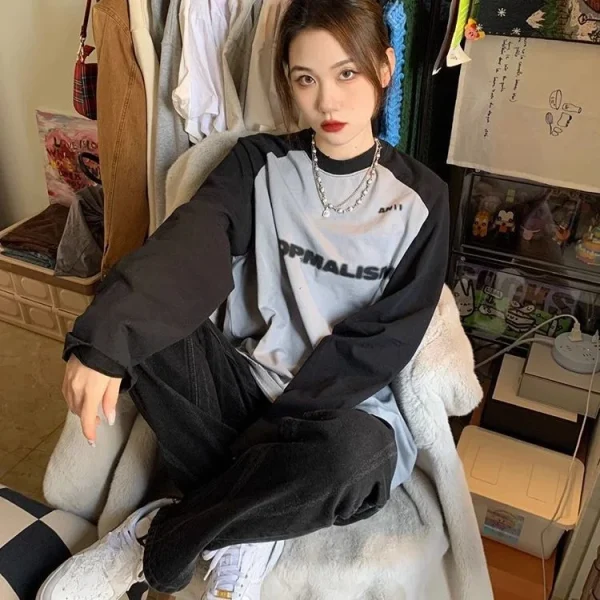maglietta oversize primavera autunno harajuku maglietta vintage con stampa di lettere maglietta pullover da donna manica lunga y2k top unisex streetwear 3