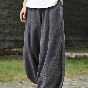 2024 Cotone Lino Bloomers Pantaloni a gamba larga Donna Vintage Full Length Moda Elegent Pantaloni Solid Elasitic Vita Primavera Autunno 5XL 1