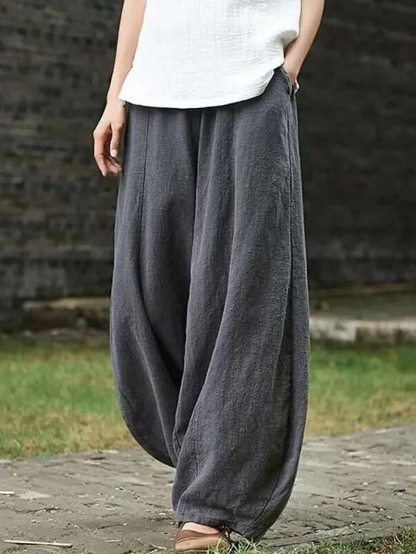 2024 Cotone Lino Bloomers Pantaloni a gamba larga Donna Vintage Full Length Moda Elegent Pantaloni Solid Elasitic Vita Primavera Autunno 5XL 1
